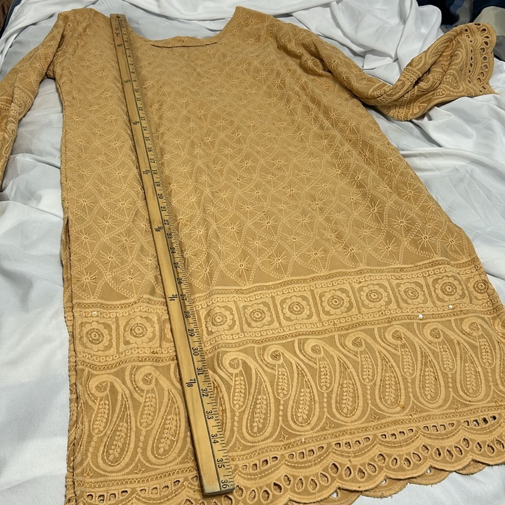 Kurta kameez beige color chicken kari thread sequins embroidery Size S